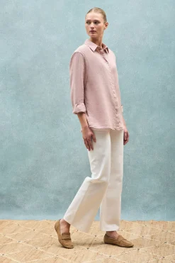 Polo Club Chemises*Chemise en lin garnment dye avec monogramme brodé Rose taupe
