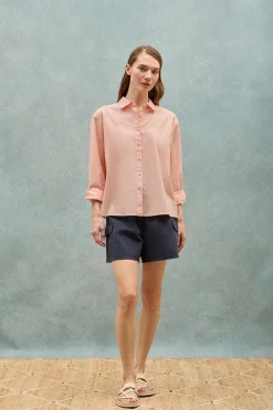 Polo Club Chemises*Chemise loose fit en lin et coton avec monogramme brodé Saumon