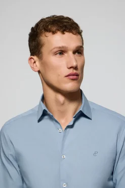Polo Club Chemises*Chemise Slim en popeline bleu clair avec monogramme brodé Bleu Ciel