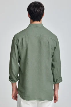 Polo Club Chemises*Chemise en lin garment dye avec monogramme brodé Vert Bouteille