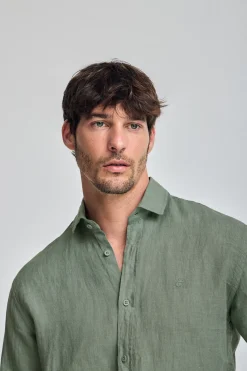 Polo Club Chemises*Chemise en lin garment dye avec monogramme brodé Vert Bouteille