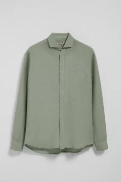Polo Club Chemises*Chemise vert kaki en lin garment dye avec une broderie Rigby Go Vert militaire