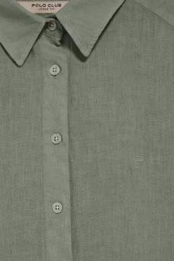 Polo Club Chemises*Chemise vert kaki en lin garnment dye avec monogramme brodé Vert militaire