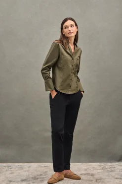 Polo Club Chemises*Chemise vert olive à coupe slim et col en V Olive Verte