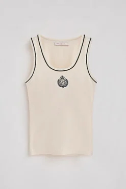 Polo Club T-Shirts*Débardeur écru avec écusson nautique Beige
