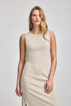 Polo Club Robes*Longue robe en côtes brodée d’un monogramme Beige