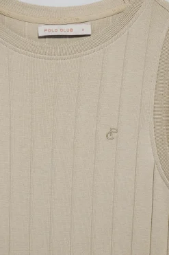 Polo Club Robes*Longue robe en côtes brodée d’un monogramme Beige