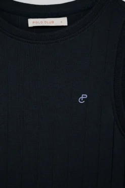 Polo Club Robes*Longue robe bleue marine en côtes brodée d’un monogramme Bleu Marine