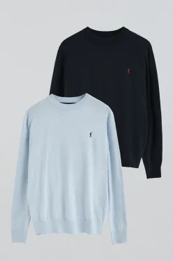 Polo Club Pulls|Packs*Lot de deux pulls en laine mélangée bleu marine et bleu clair chiné pour homme avec broderie Rigby Go Multicolore
