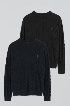 Polo Club Pulls|Packs*Lot de deux pulls en maille tressée en laine mélangée bleu marine et noir pour homme avec broderie Rigby Go Multicolore
