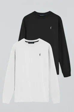 Polo Club Packs|T-Shirts*Lot de deux T-shirts à manches longues en noir et blanc avec logo brodé Rigby Go Multicolore