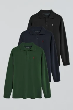 Polo Club Packs|Polos*Lot de trois polos à manches longues en bleu marine, noir et vert bouteille avec logo Rigby Go Multicolore