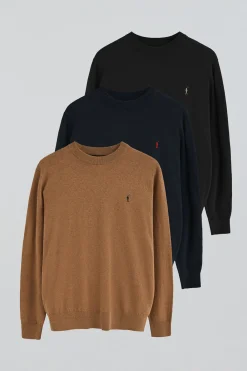 Polo Club Pulls|Packs*Lot de trois pulls en laine mélangée noir, bleu marine et marron chiné pour homme avec broderie Rigby Go Multicolore
