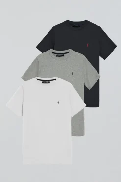 Polo Club Packs|T-Shirts*Lot de trois T-shirts à manches courtes en bleu marine, blanc et gris chiné avec logo Rigby Go Multicolore