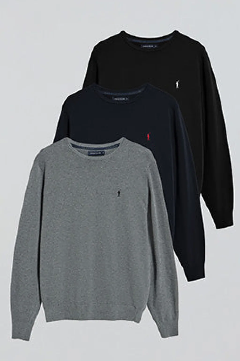 Polo Club Pulls|Packs*Lot de trois T-shirts bleu marine, noir et gris chiné en maille à col ras du cou et Rigby Go brodé Multicolore