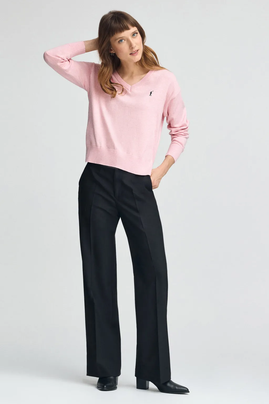 Polo Club Pulls|Packs*Lot pour femme de deux pulls noir et rose chiné à col en V en laine mélangée avec broderie Rigby Go Multicolore