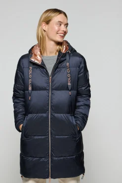 Polo Club Vestes*Manteau long et matelassé Rose à capuche fixe et détails Bleu Marine
