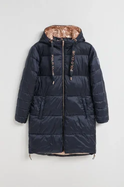 Polo Club Vestes*Manteau long et matelassé Rose à capuche fixe et détails Bleu Marine