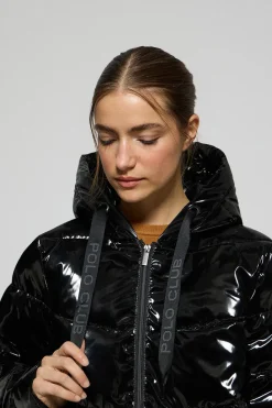 Polo Club Vestes*Manteau métallisé Catele à capuche fixe et détails Noir