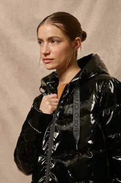 Polo Club Vestes*Manteau métallisé Catele à capuche fixe et détails Noir
