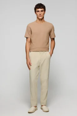 Polo Club Pantalons*Pantalon Cuba en lin et coton couleur avec détails brodés Sable