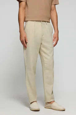 Polo Club Pantalons*Pantalon Cuba en lin et coton couleur avec détails brodés Sable