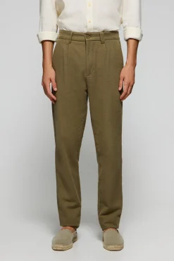 Polo Club Pantalons*Pantalon Cuba en lin et coton vert avec détails brodés Kaki