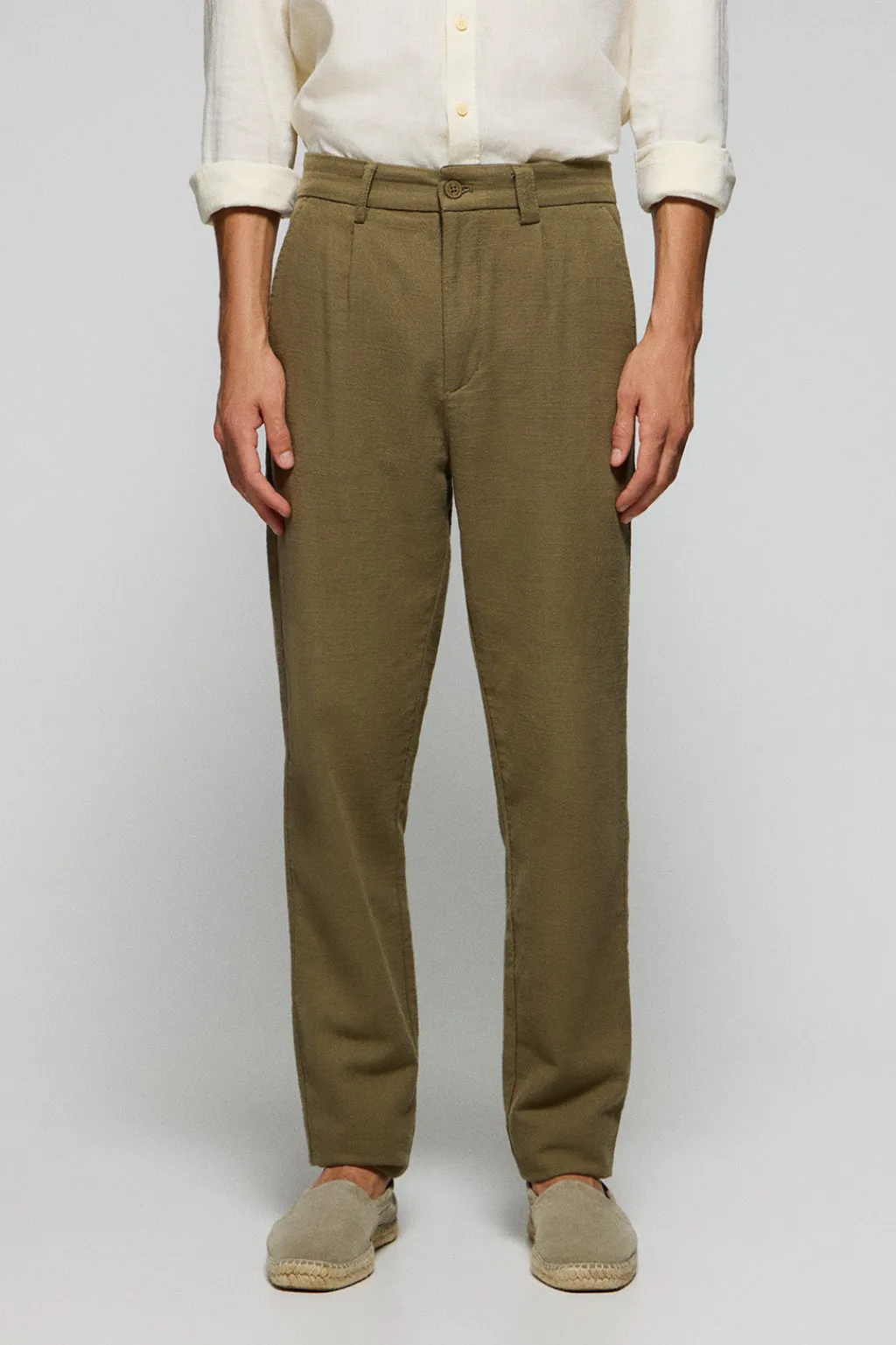 Polo Club Pantalons*Pantalon Cuba en lin et coton vert avec détails brodés Kaki