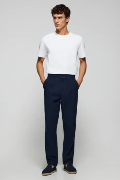Polo Club Pantalons*Pantalon Cuba en lin et coton avec détails brodés Bleu Marine