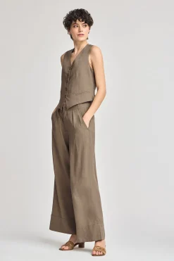 Polo Club Pantalons*Pantalon Deia couleur en coton et lin avec détails Taupe