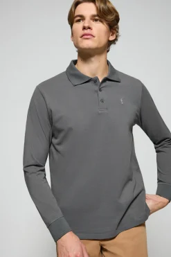 Polo Club Polos*Polo à manches longues à trois boutons avec logo Rigby Go gris Asphalte