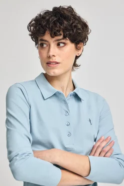 Polo Club Polos*Polo bleu clair à manches longues en coton avec broderie Rigby Best Bleu ciel