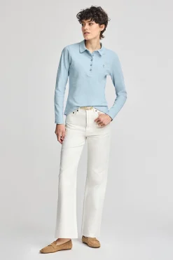 Polo Club Polos*Polo bleu clair à manches longues en coton avec broderie Rigby Best Bleu ciel