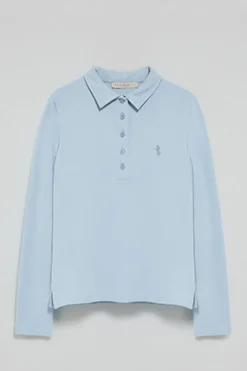 Polo Club Polos*Polo bleu clair à manches longues en coton avec broderie Rigby Best Bleu ciel