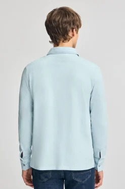 Polo Club Polos*Polo bleu clair à manches longues et deux boutons avec écusson griffé Bleu ciel