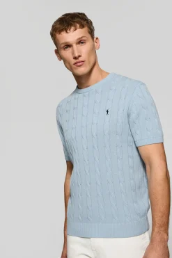 Polo Club Pulls|T-Shirts*Polo bleu clair tressé à manches courtes à logo brodé Bleu ciel