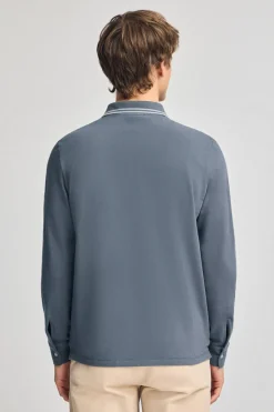 Polo Club Polos*Polo bleu à manches longues et deux boutons avec écusson griffé Denim