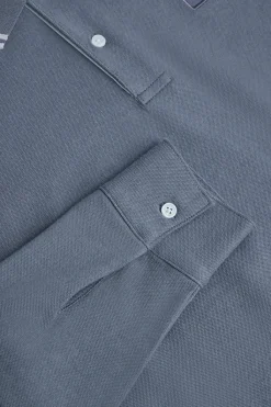 Polo Club Polos*Polo bleu à manches longues et deux boutons avec écusson griffé Denim
