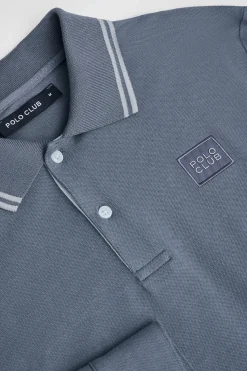 Polo Club Polos*Polo bleu à manches longues et deux boutons avec écusson griffé Denim