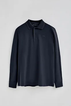 Polo Club Polos*Polo à manches longues et deux boutons avec écusson griffé Bleu Marine