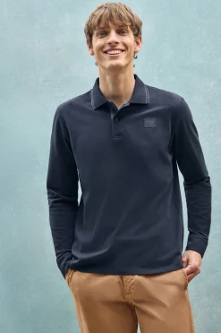 Polo Club Polos*Polo à manches longues et deux boutons avec écusson griffé Bleu Marine