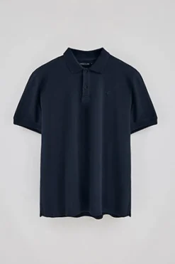 Polo Club Polos*Polo en coton et lin avec deux boutons et monogramme brodé Bleu Marine