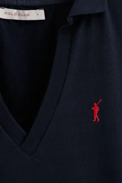 Polo Club Polos*Polo en coton et lin sans boutons avec broderie Rigby Go Bleu Marine