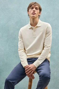 Polo Club Polos*Polo écru à manches longues et deux boutons avec écusson griffé Beige
