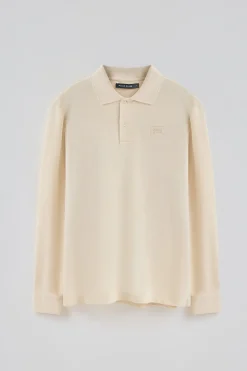 Polo Club Polos*Polo écru à manches longues et deux boutons avec écusson griffé Beige