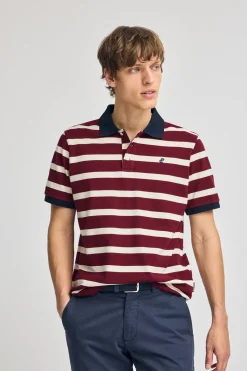 Polo Club Polos*Polo Genova marron rayé avec broderie monogramme Grenat