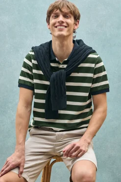 Polo Club Polos*Polo Genova rayé avec broderie monogramme Vert Bouteille