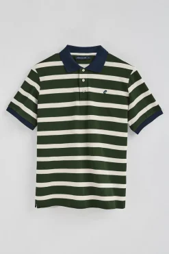 Polo Club Polos*Polo Genova rayé avec broderie monogramme Vert Bouteille