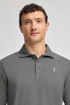 Polo Club Polos*Polo gris bitume à manches longues à trois boutons et broderie Rigby Go Asphalte