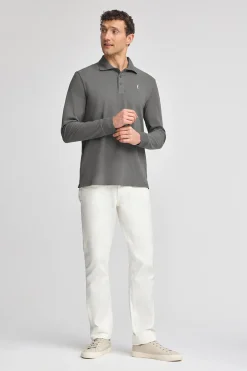 Polo Club Polos*Polo gris bitume à manches longues à trois boutons et broderie Rigby Go Asphalte